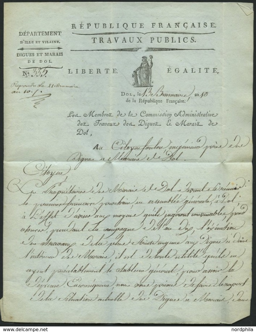 FRANKREICH VORPHILATELIE 1810, Brief Von DOL Nach Saint-Broladre Mit Inhalt, Gedruckter Briefbogen Des Travaux Publics,  - Autres & Non Classés