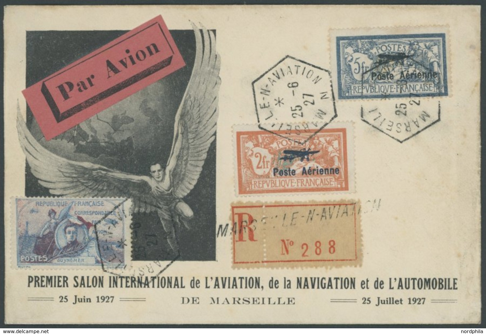 1927, Poste Aérienne Auf Sonderumschlag Mit Sonderstempel Und Gouverneur-Vignette, Einschreiben, Minimal Fleckiger Prach - Other & Unclassified