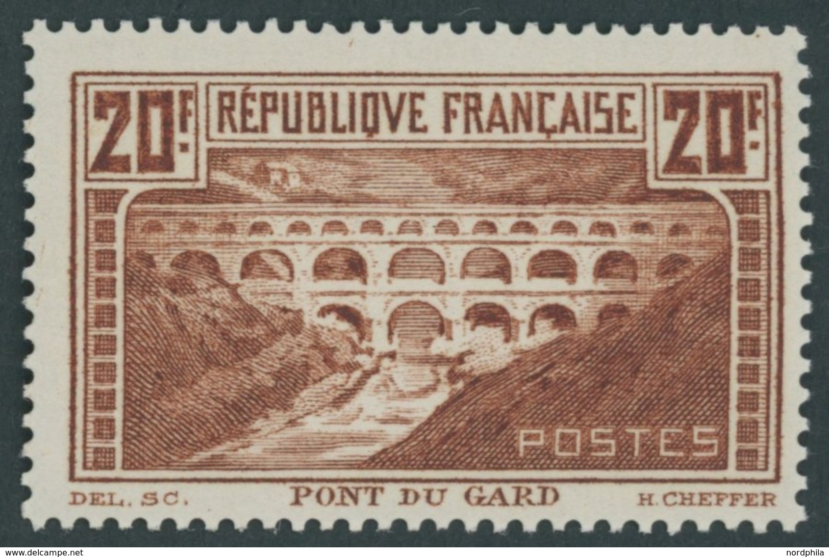 FRANKREICH 242A **, 1929, 20 Fr. Brücke über Den Gard, Gezähnt K 131/2, Postfrisch, Pracht, Mi. 450.- - Autres & Non Classés