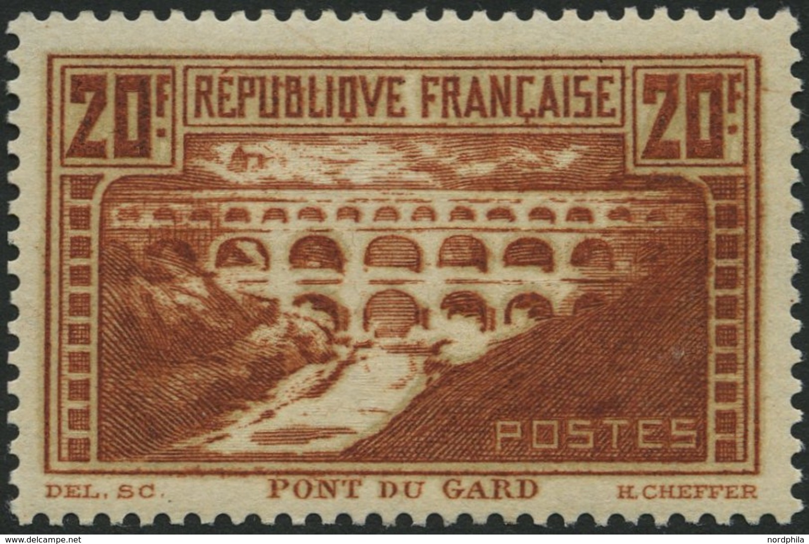 FRANKREICH 242C **, 1931, 20 Fr. Brücke über Den Gard, Gezähnt K 13, Type IIB Mit Abart Weißer Fluß, Pracht - Autres & Non Classés