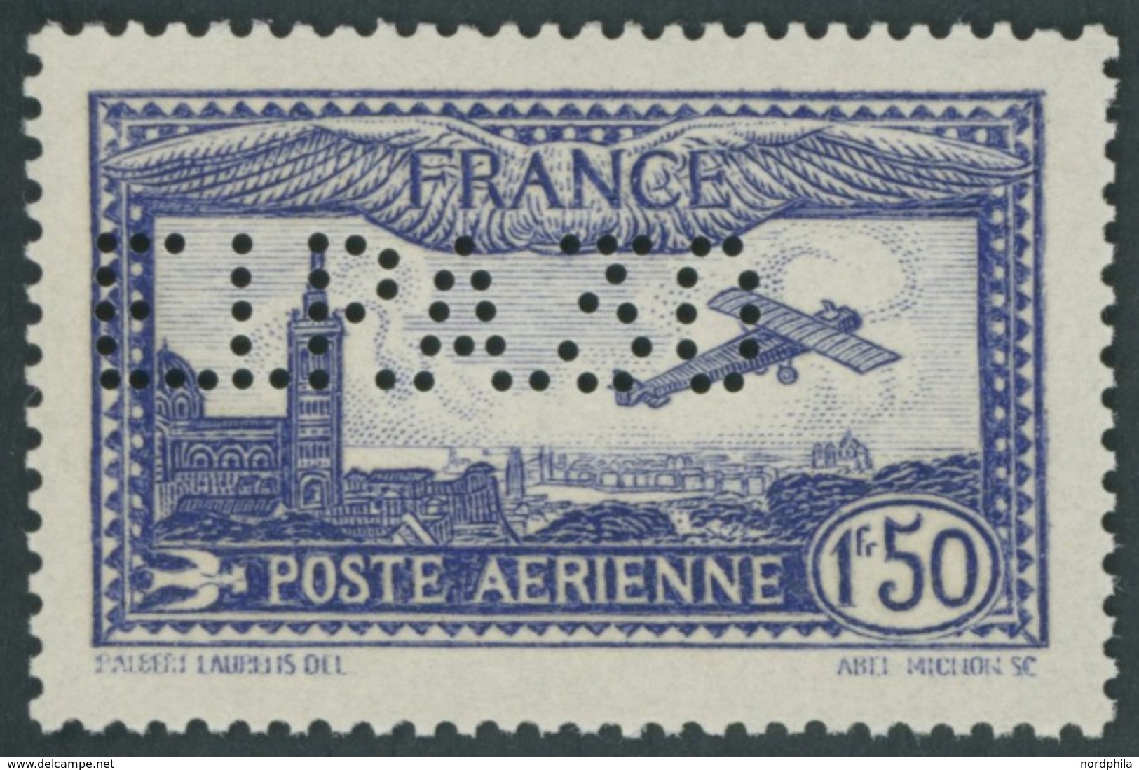 FRANKREICH 255I **, 1930, 1.50 Fr. Flugpost Mit Lochung E.I.P.A. 30, Pracht - Autres & Non Classés