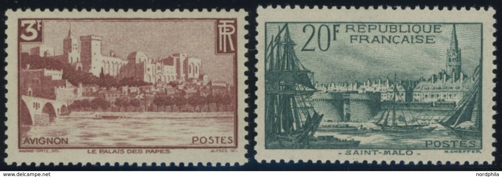 FRANKREICH 412,415 **, 1938, 3 Fr. Papstpalast Und 20 Fr. Hafen Von St. Malo, Postfrisch, 2 Prachtwerte - Sonstige & Ohne Zuordnung