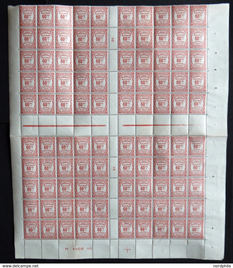 PORTOMARKEN P 45 **, 1925, 60 C. Ziegelrot Im Bogen (100), Ohne Oberrand, Mit Herzstück, Zwischenstegen, Millésimes Und  - Timbres-taxe