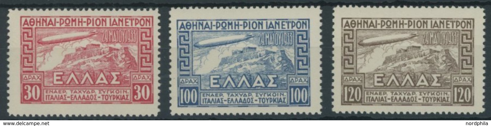 GRIECHENLAND 352-54 **, 1933, Graf Zeppelin, Prachtsatz, Mi. 380.- - Autres & Non Classés