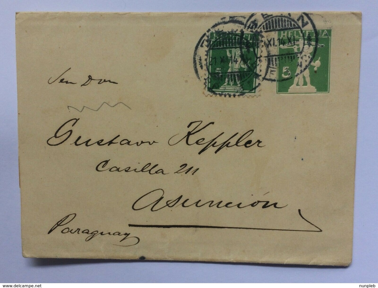 SWITZERLAND 1914 Uprated Cover Bern To Asuncion Paraguay - Lettres & Documents