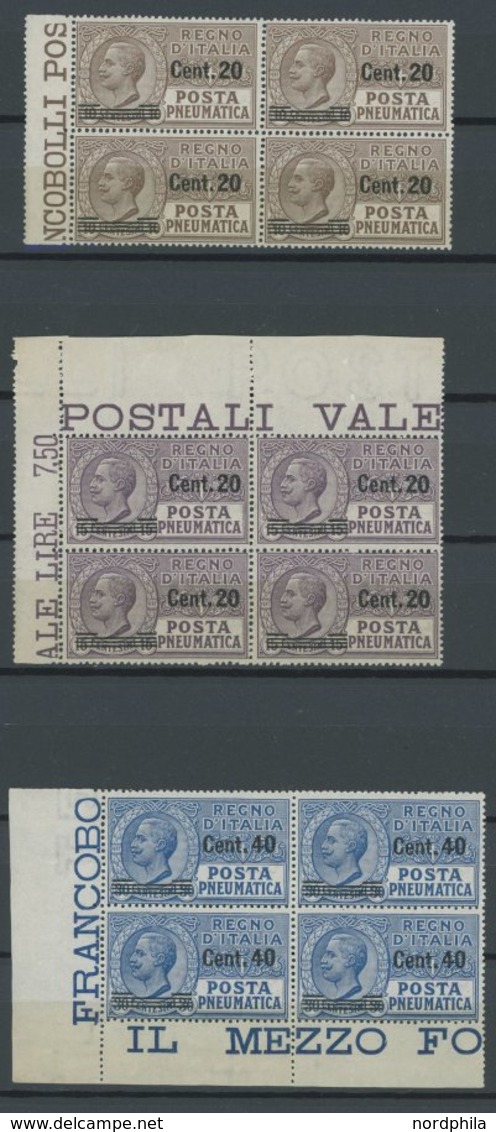 ITALIEN 214-16 VB **, 1925, Rohrpostmarken In Randviererblocks, Postfrisch, Pracht, Mi. (144.-) - Oblitérés