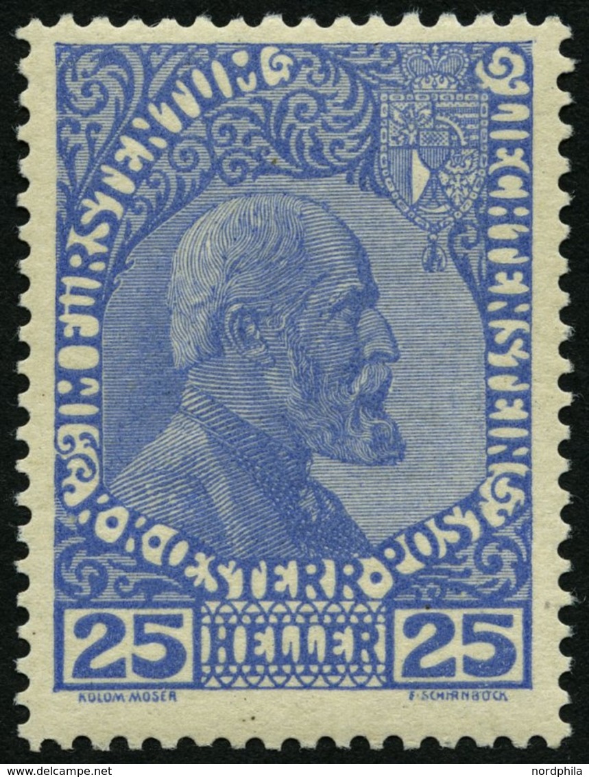 LIECHTENSTEIN 3yb *, 1916, 25 H. Mittelultramarin, Normales Papier, Falzreste, Pracht, Mi. 400.- - Otros & Sin Clasificación