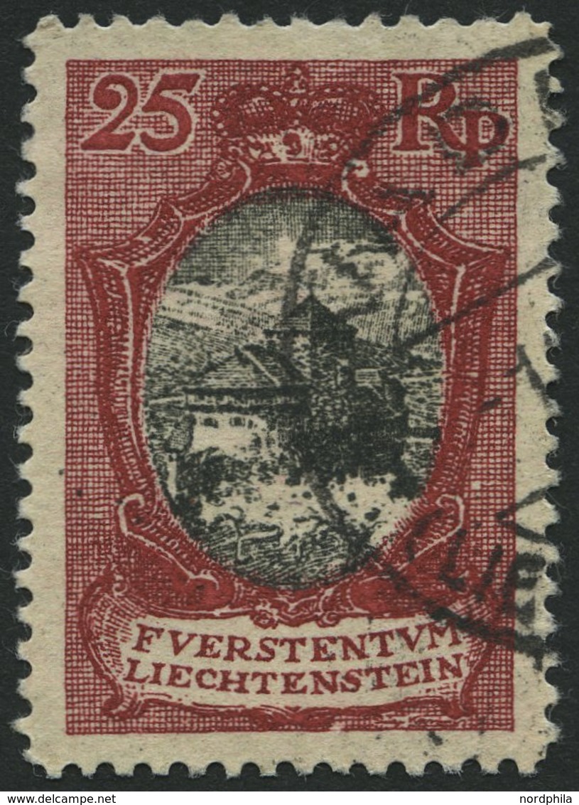 LIECHTENSTEIN 54b O, 1921, 25 Rp. Schwärzlichbräunlichrot/grünschwarz, Normale Zähnung, Pracht, Mi. 160.- - Autres & Non Classés