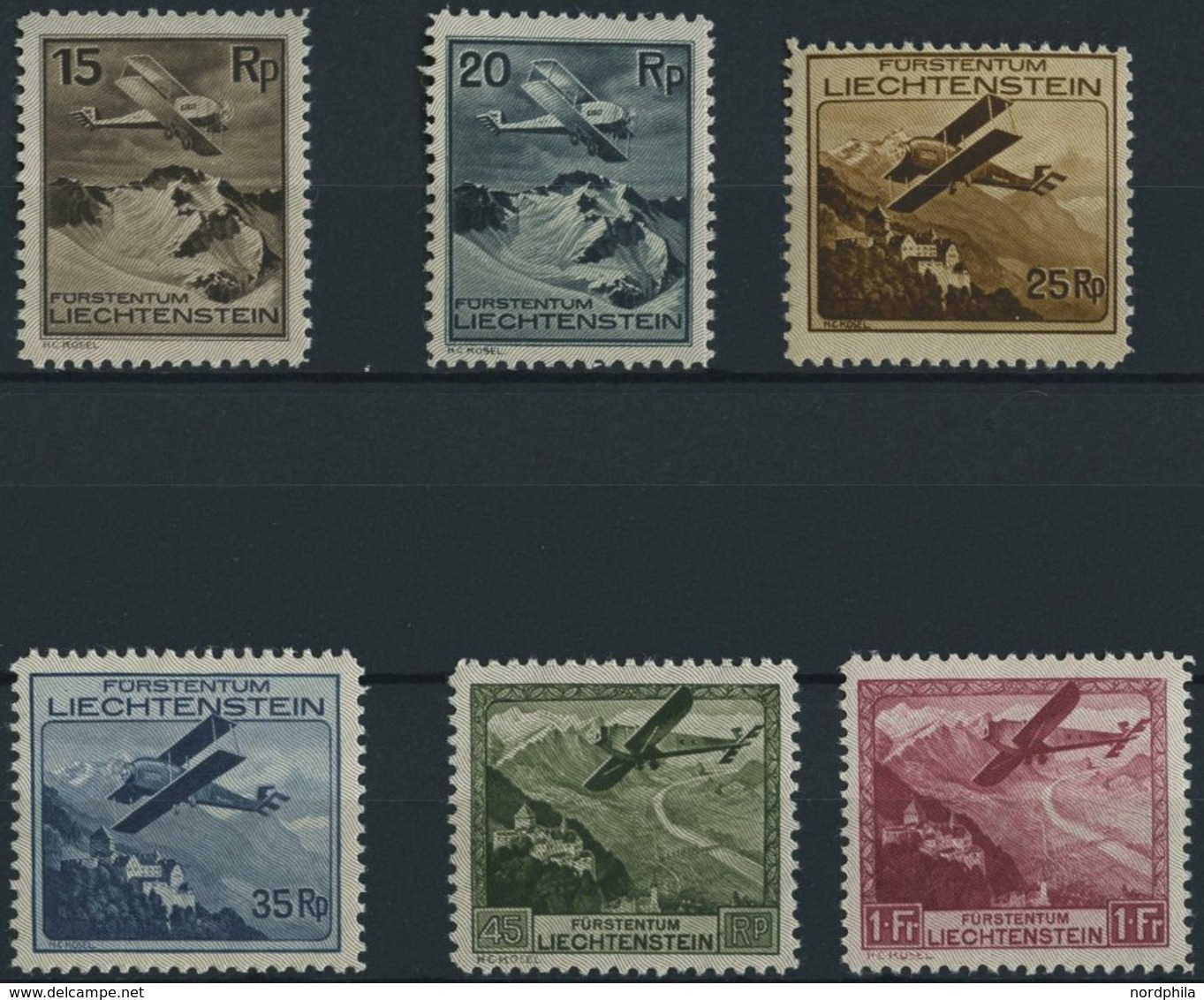 LIECHTENSTEIN 108-13 *, 1930, Flugzeug über Landschaften, Falzreste, Prachtsatz - Autres & Non Classés