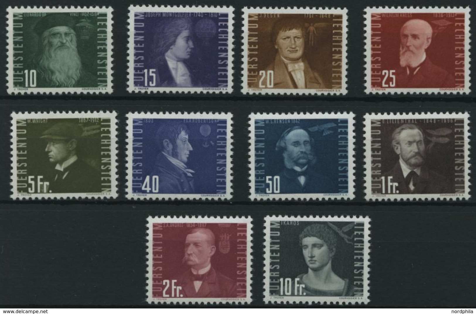 LIECHTENSTEIN 257-66 **, 1948, Flugpioniere, Prachtsatz, Mi. 100.- - Sonstige & Ohne Zuordnung