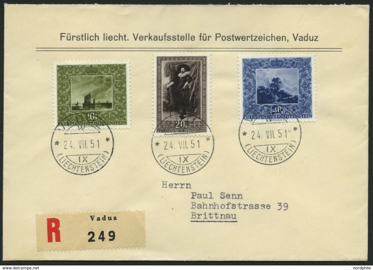 LIECHTENSTEIN 301-03 BRIEF, 1951, 2. Gemäldegalerie Auf FDC, Einschreibbrief, Pracht, Mi. 140.- - Sonstige & Ohne Zuordnung