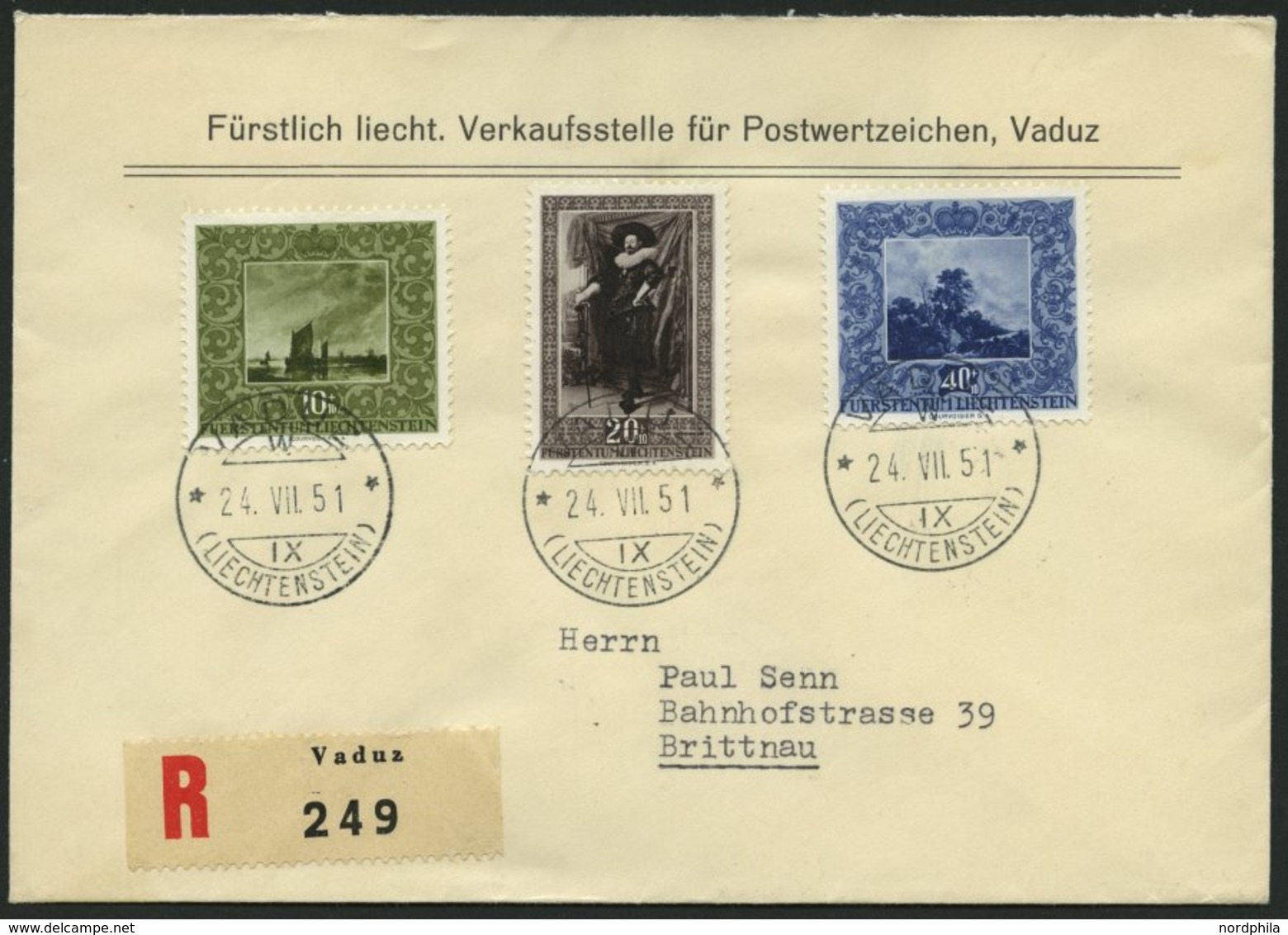 LIECHTENSTEIN 301-03 BRIEF, 1951, 2. Gemäldegalerie Auf FDC, Einschreibbrief, Pracht, Mi. 140.- - Other & Unclassified