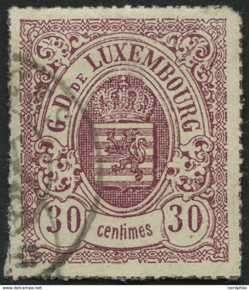 LUXEMBURG 21 O, 1871, 30 C. Lilarot, üblicher Durchstich, Mi. 100.- - 1859-1880 Armoiries