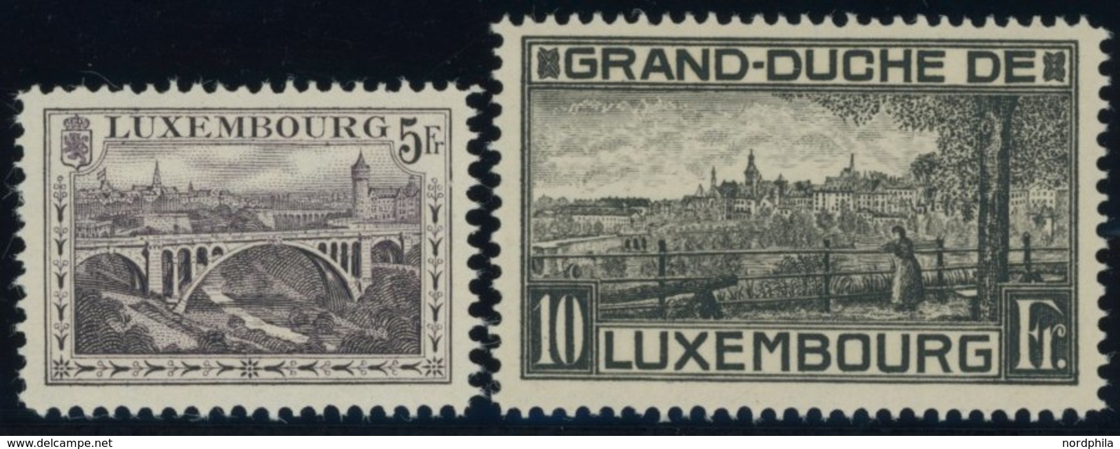 LUXEMBURG 136B,143B **, 1934, 5 Und 10 Fr. Landschaften, Gezähnt B, Postfrisch, 2 Prachtwerte, Mi. 80.- - 1859-1880 Wappen & Heraldik