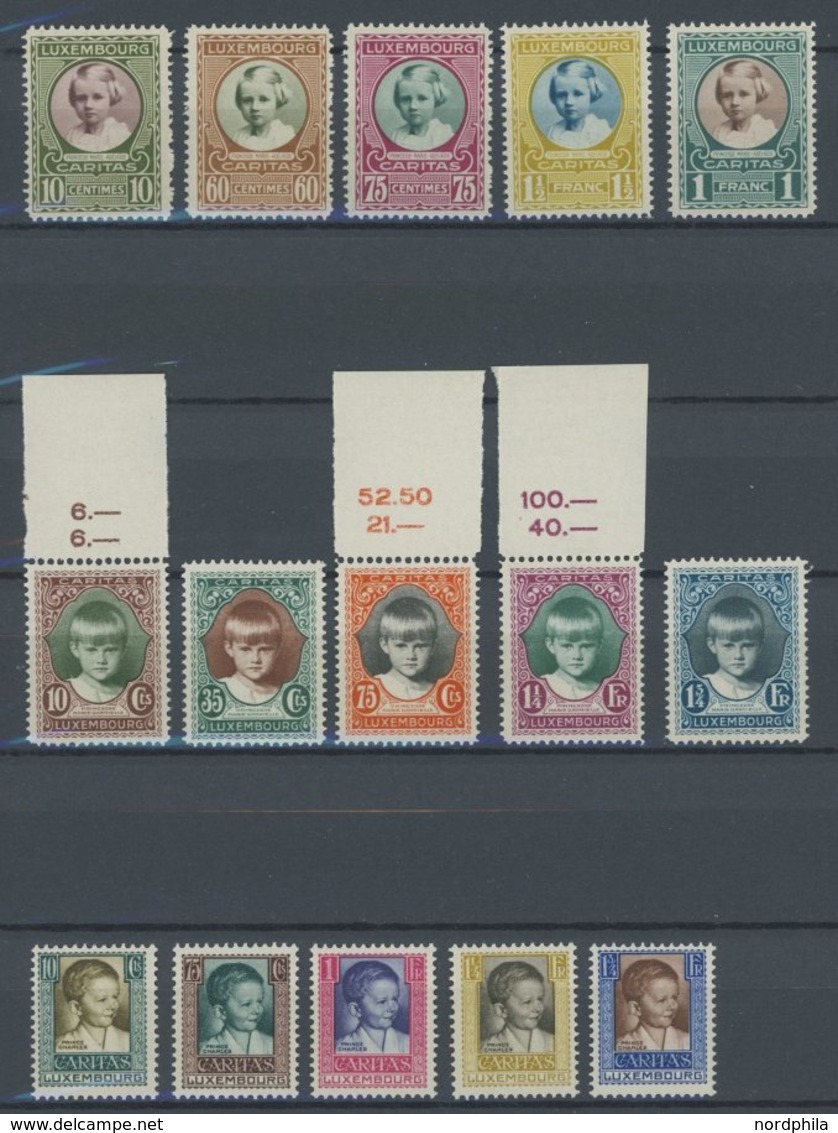 LUXEMBURG 208-17,227-31 **, 1928-30, Kinderhilfe, 3 Postfrische Prachtsätze, Mi. 85.- - 1859-1880 Wappen & Heraldik