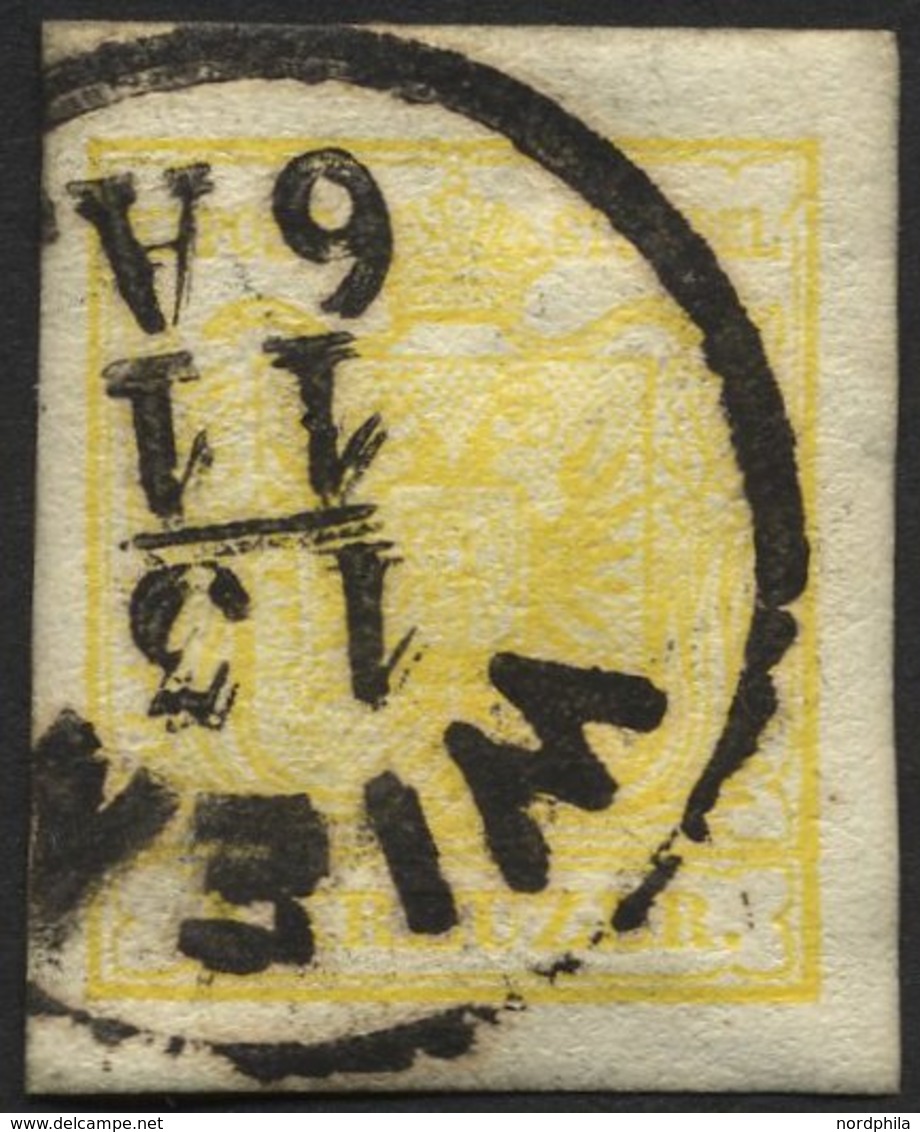ÖSTERREICH 1Ya O, 1854, 1 Kr. Gelb, Maschinenpapier, Breitrandig, Kabinett, Mi. 120.- - Oblitérés