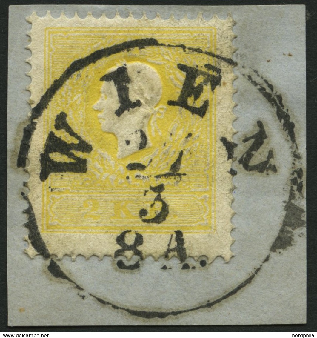 ÖSTERREICH 10IIa BrfStk, 1859, 2 Kr. Gelb, Type II, K1 WIEN, Prachtrbriefstück - Used Stamps