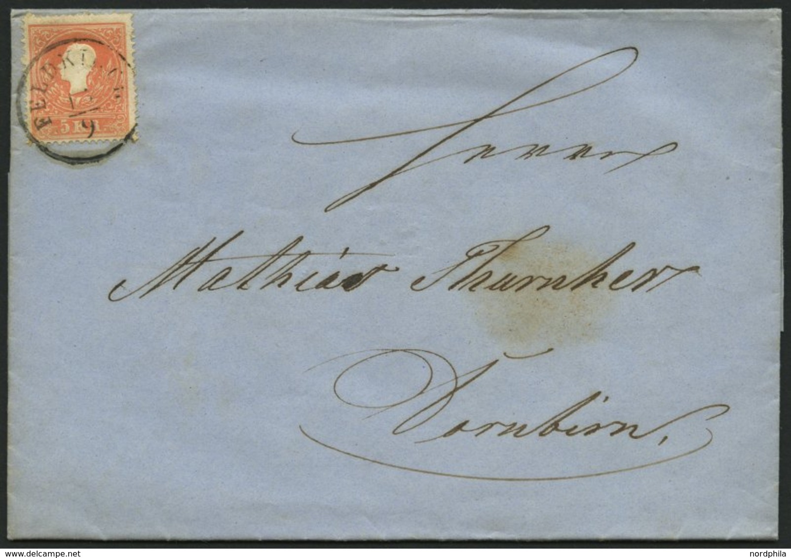 ÖSTERREICH 13I BRIEF, 1859, 5 Kr. Rot, Type I, K1 FELDKIRCH, Prachtbrief Nach Dornbirn - Oblitérés