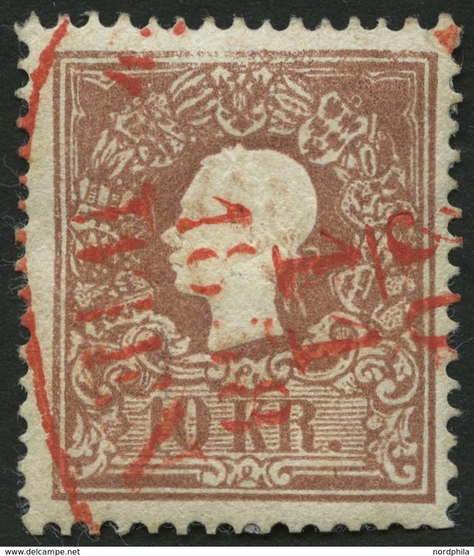 ÖSTERREICH 14I O, 1858, 10 Kr. Braun, Type I, Roter Stempel, Normale Zähnung, Pracht - Gebraucht