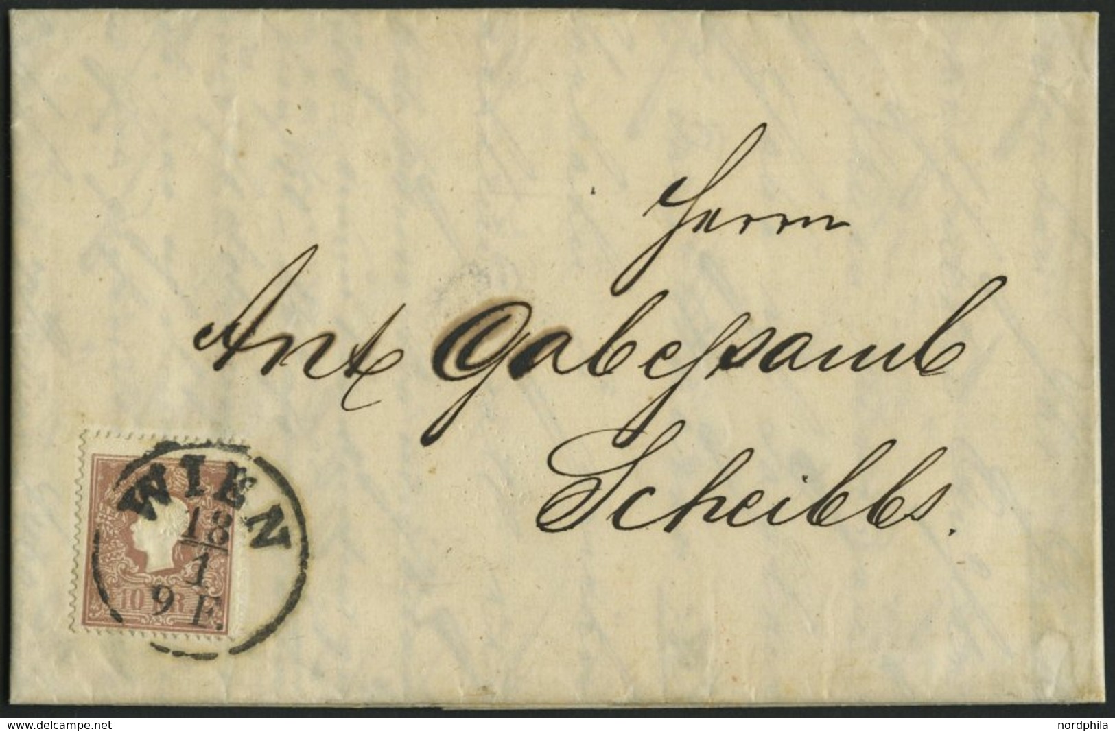 ÖSTERREICH 14Ia BRIEF, 1859, 10 Kr. Braun, Type I, Auf Brief Von WIEN Nach Scheibbs, Pracht - Gebraucht
