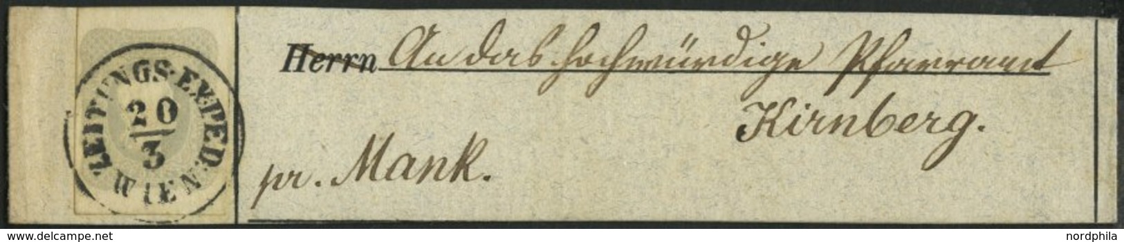 ÖSTERREICH 23a BrfStk, 1861, 1.05 Kr. Hellgrau Auf Schleife Mit K1 ZEITUNGS. EXPED. WIEN, Pracht, Mi. 500.- - Used Stamps