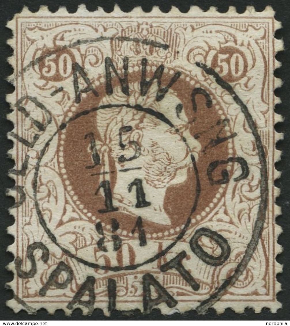 ÖSTERREICH 41II O, 1874, 50 Kr. Braun, Feiner Druck, Gezähnt L 12 , K2 GELD-ANWEISUNG SPALATO, Punkthelle Stelle Sonst P - Autres & Non Classés