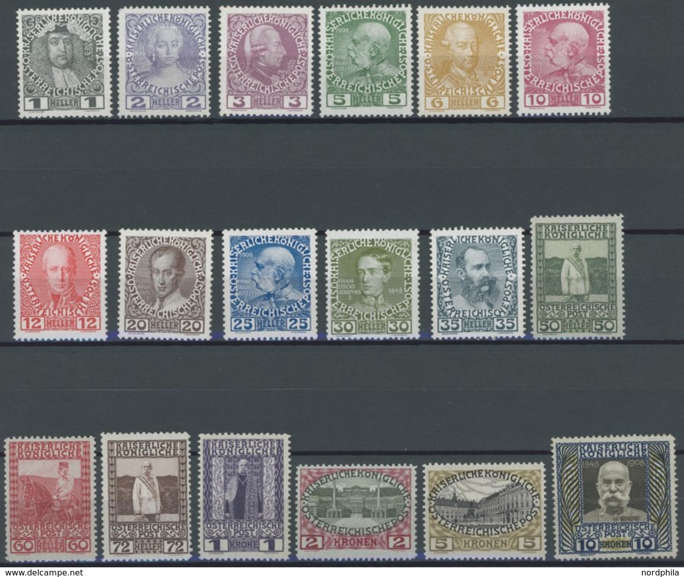 ÖSTERREICH 1867-1918 139-56 **, 1908, Regierungsjubiläum, 2 H. Eckfehler Sonst Postfrischer Prachtsatz, Mi. 1250.- - Other & Unclassified