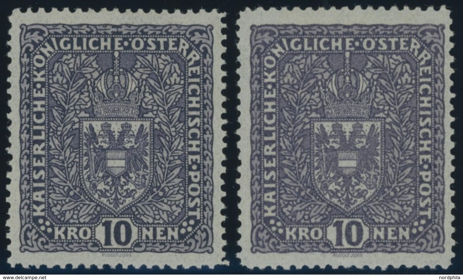 ÖSTERREICH 1867-1918 203Ia,b *, 1916, 10 Kr. Schwarzgrauviolett Und Schwarzbraunviolett, Falzrest, 2 Prachtwerte, Mi. 95 - Sonstige & Ohne Zuordnung