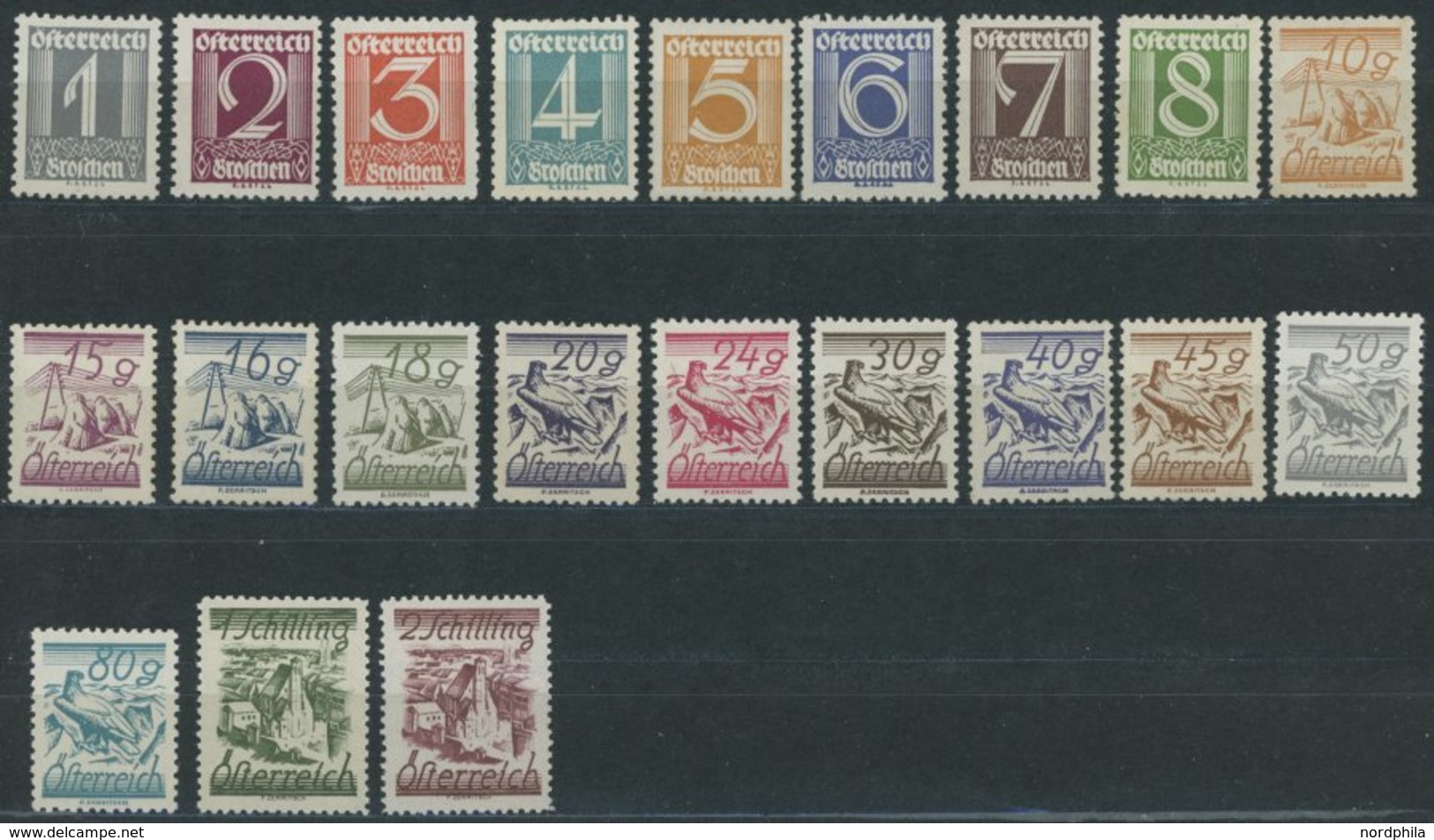 ÖSTERREICH 1918-1938 447-67 **, 1925, Schillingwährung, Bis Auf 2 Kleine Billige Werte Postfrischer Prachtsatz, Mi. 280. - Autres & Non Classés