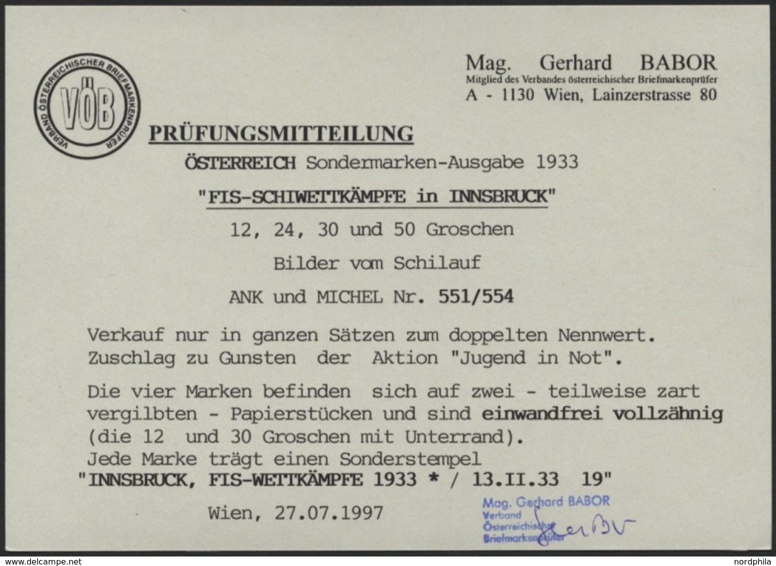 ÖSTERREICH 551-54 BrfStk, 1933, FIS I Mit Sonderstempeln Auf Briefstücken, Prachtsatz, Fotoattest Babor, Mi. (350.-) - Other & Unclassified