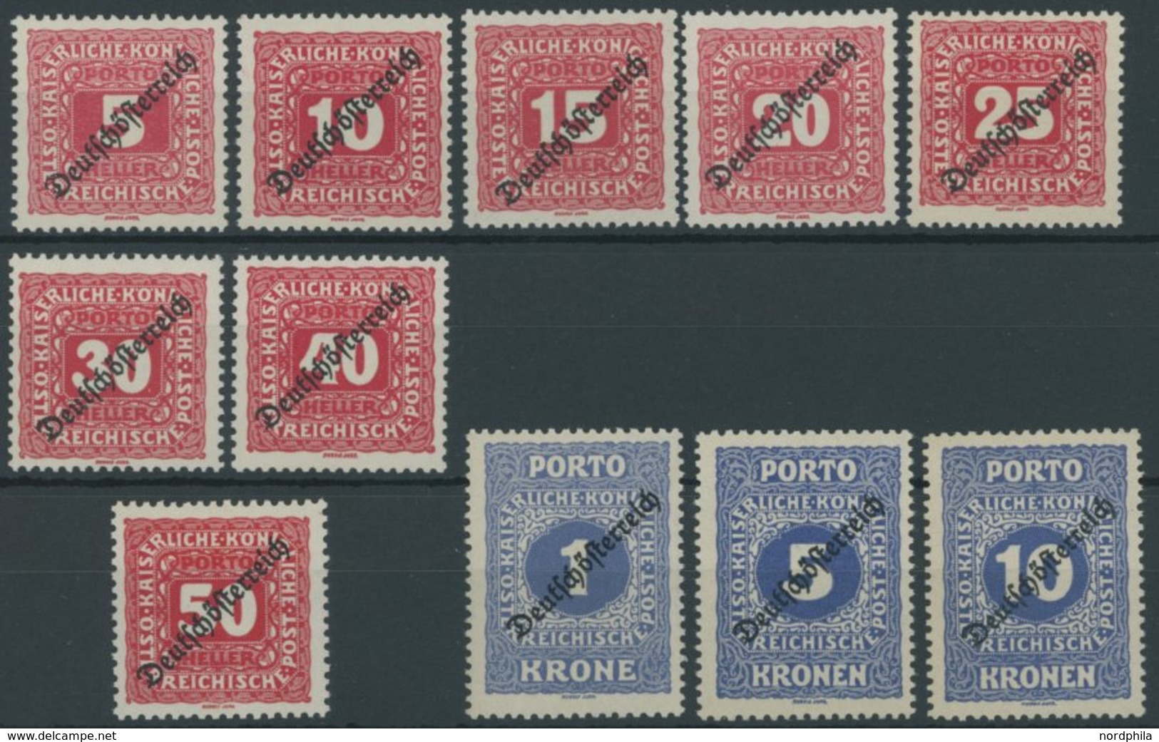 PORTOMARKEN P 64-74 **, 1919, Deutsch-Österreich, Postfrischer Prachtsatz, Mi. 200.- - Taxe