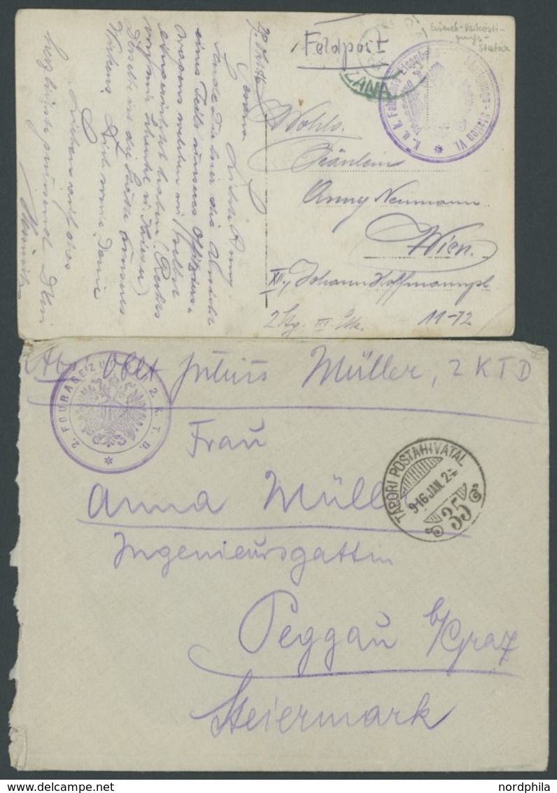 1916, Armee-Verpflegungseinheiten: Feldpostbrief Und Fotokarte Mit Dienststempeln 2. Fouragezug Der 2. K.T.D Bzw. K.u.K. - Other & Unclassified