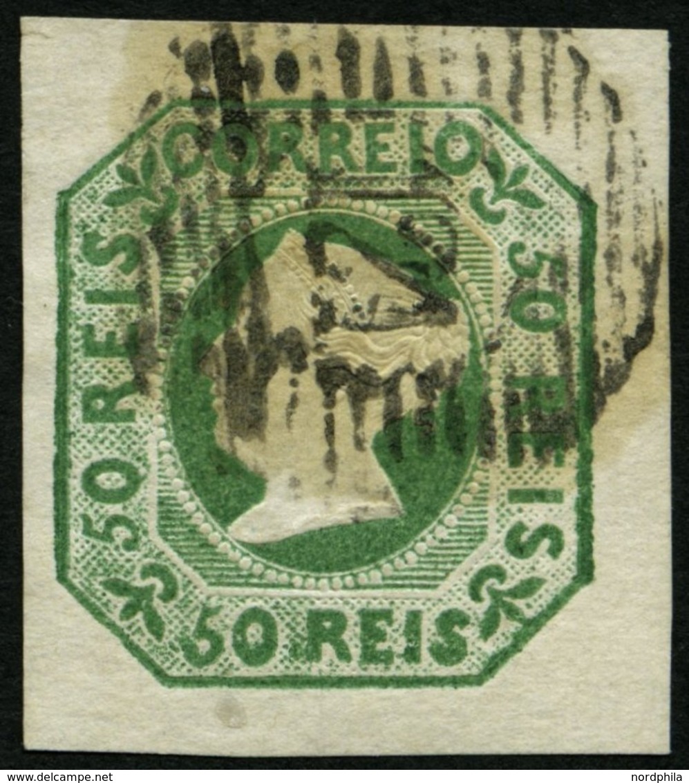 PORTUGAL 3a O, 1853, 5 R. Grün, Nummernstempel 121, Allseits Breitrandig, Farbfrisch, Kabinett, Gepr. Roumet, Mi. (1300. - Usado