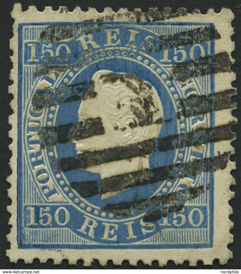 PORTUGAL 43xB O, 1876, 150 R. Mattblau, Gezähnt 121/2, üblich Gezähnt Pracht, Signiert Gebrüder Senf, Mi. 160.- - Oblitérés