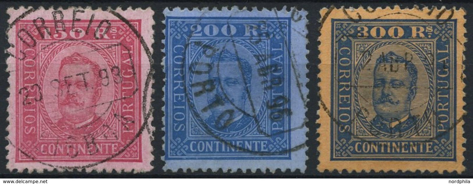 PORTUGAL 75-77 O, 1893, 150 - 300 R. König Carlos I, 3 Werte üblich Gezähnt Pracht, Mi. 235.- - Gebraucht