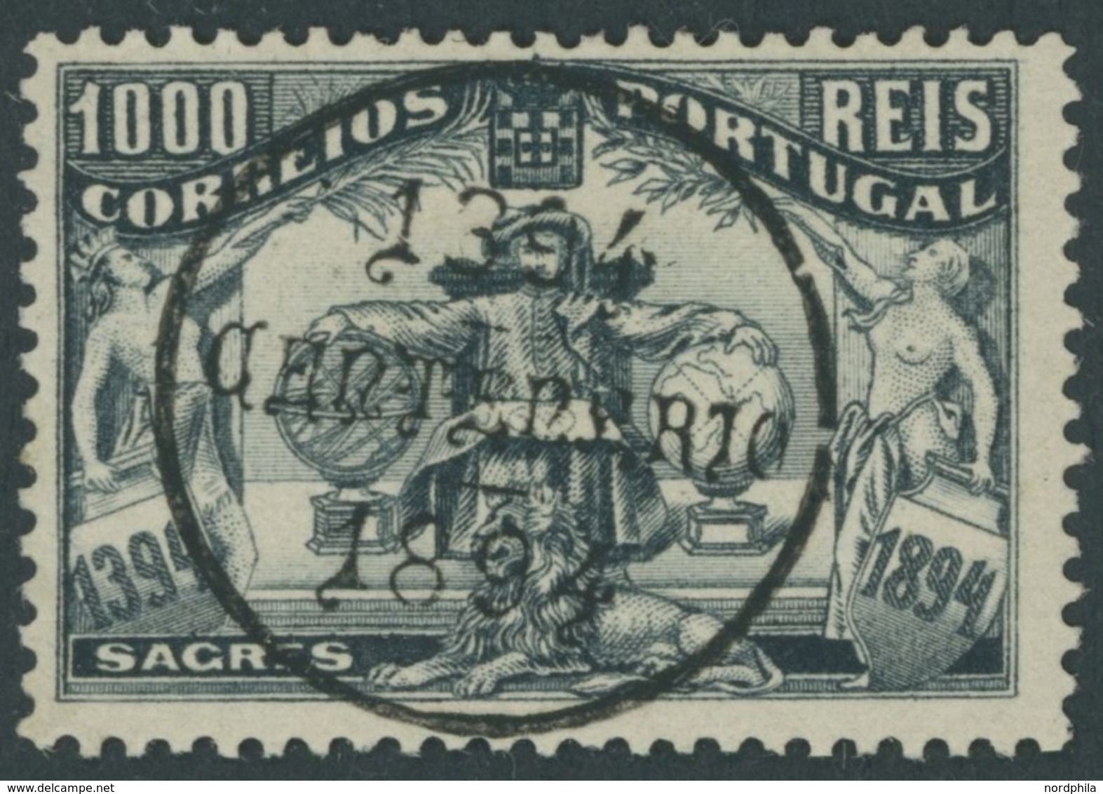 PORTUGAL 108 O, 1894, 100 R. Heinrich Der Seefahrer, Pracht, Mi. 150.- - Oblitérés