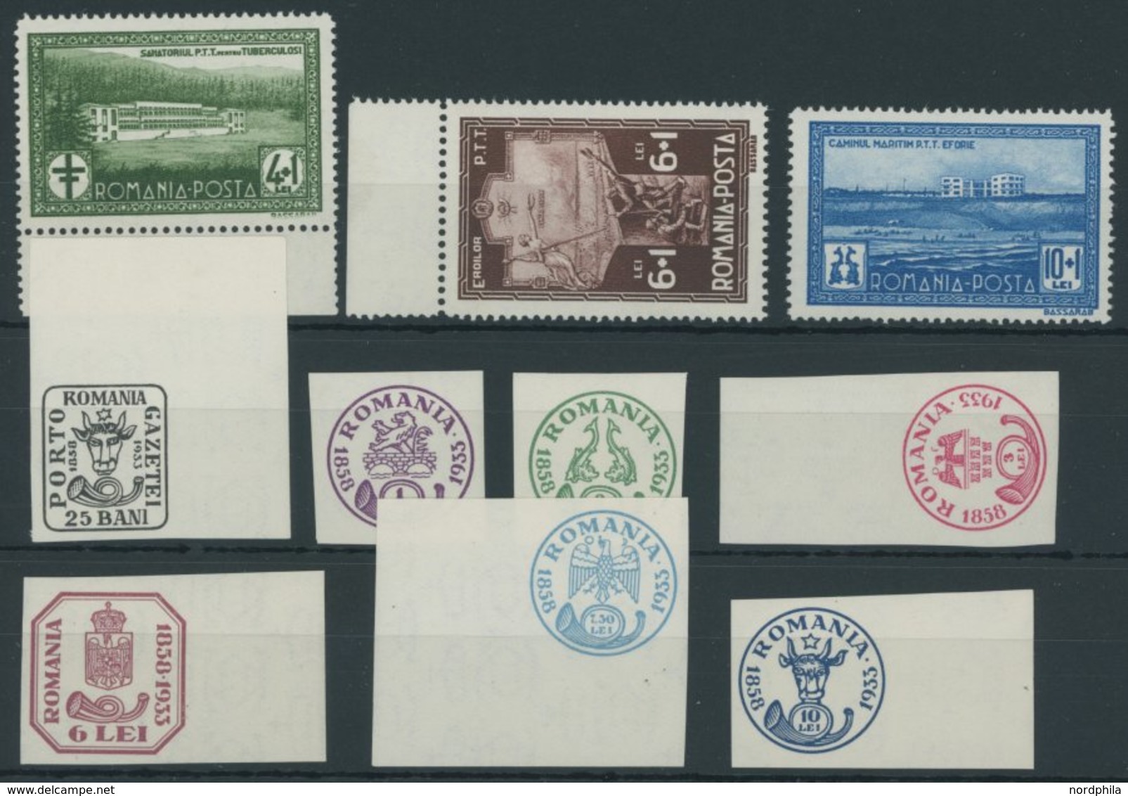 RUMÄNIEN 446-48,50-56 **, 1932, Postbeamte Und 75 Jahre Briefmarken, 2 Postfrische Prachtsätze, Mi. 80.- - Autres & Non Classés