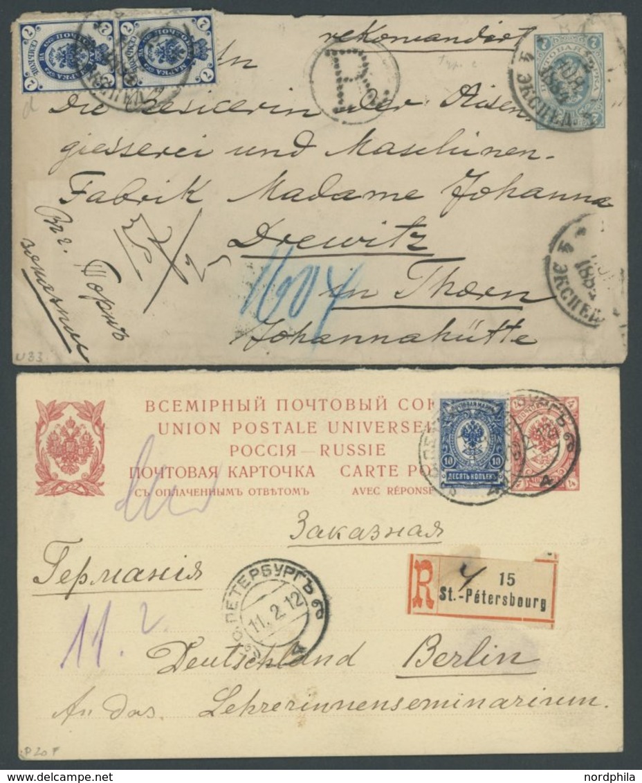 GANZSACHEN U 33,P 20F BRIEF, 1894/1912, 2 K. Blau Und 4 K. Rot, 2 Einschreibbelege Nach Deutschland Mit Zusatzfrankature - Other & Unclassified