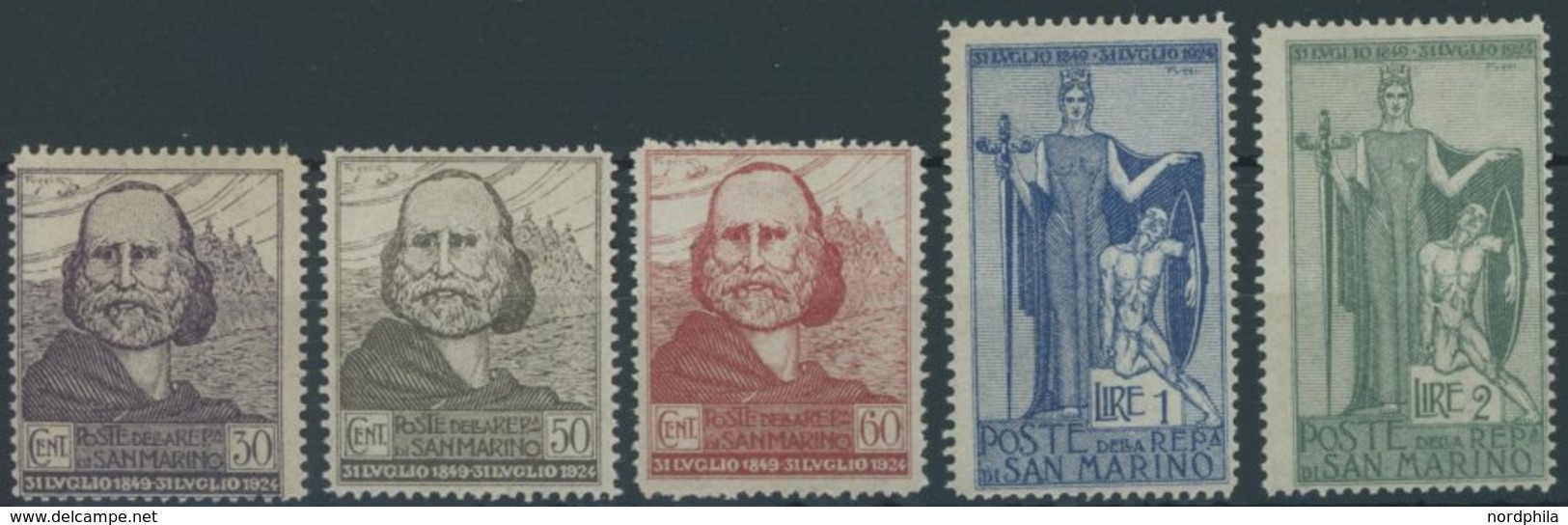 SAN MARINO 100-04 **, 1924, Flucht Der Garibaldis Nach San Marino, Postfrischer Prachtsatz, Mi. 80.- - Other & Unclassified