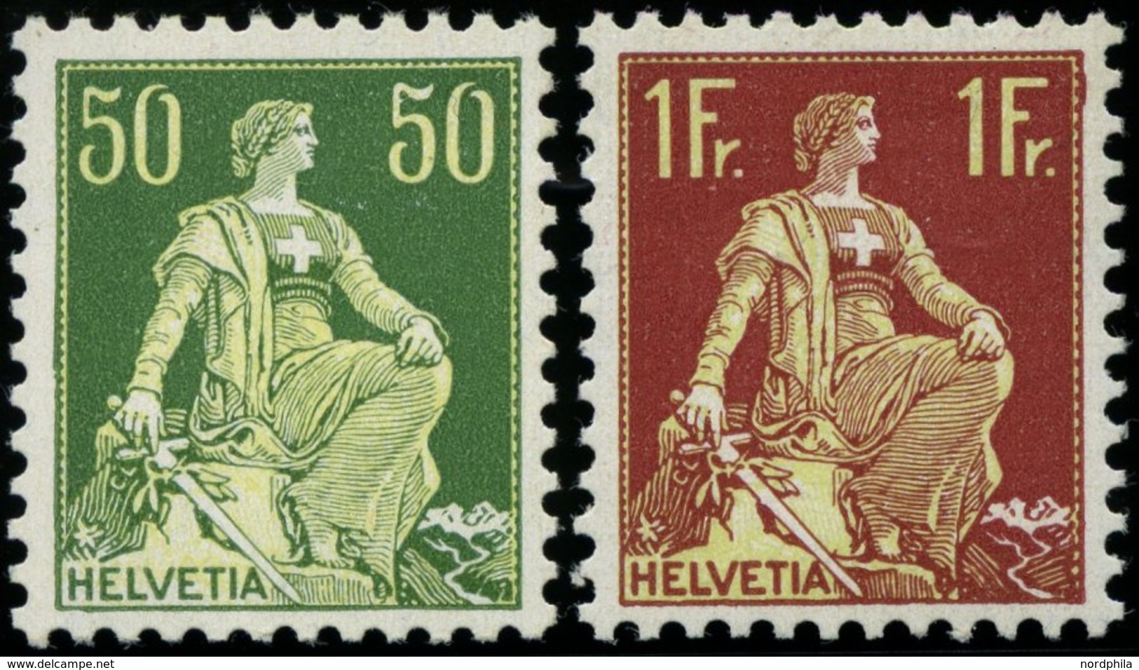 SCHWEIZ BUNDESPOST 107y,109z **, 1933/40, 50 C. Dunkelgrün/hellgrün, Gestrichenes Papier, Glatter Gummi Und 1 Fr. Bräunl - Sonstige & Ohne Zuordnung