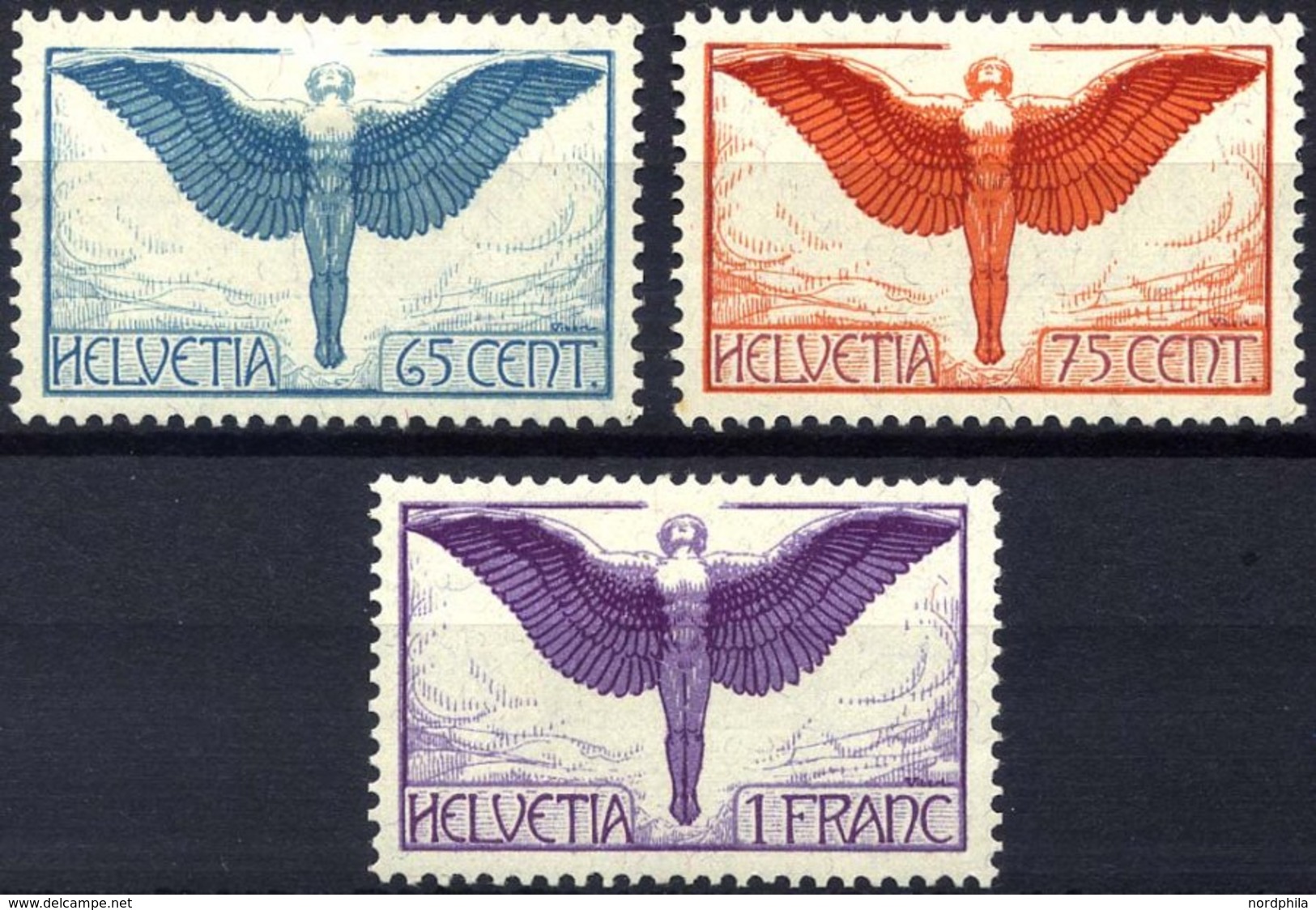 SCHWEIZ BUNDESPOST 189-91x *, 1924, Flugpost, Gewöhnliches Papier, Falzreste, Prachtsatz - Autres & Non Classés