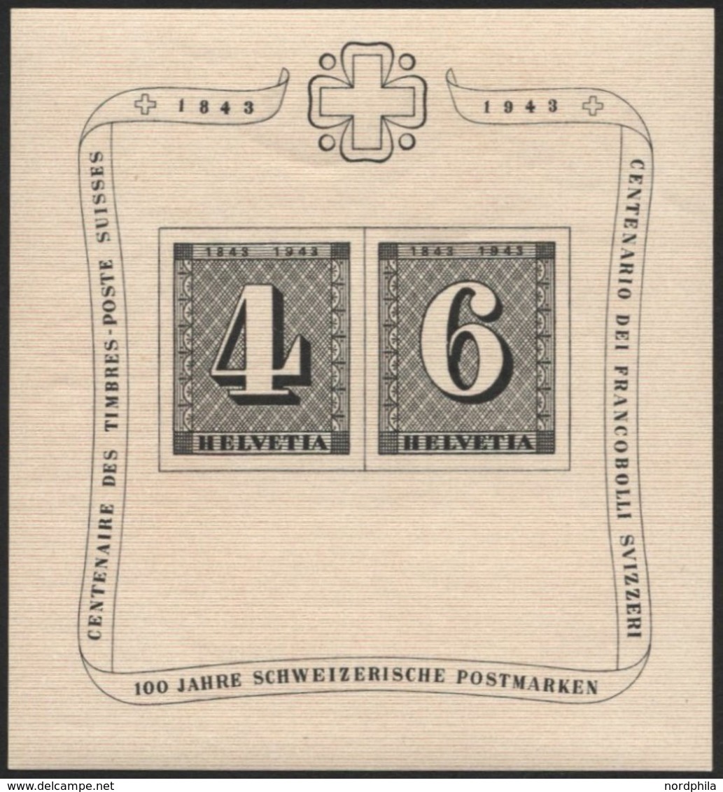 SCHWEIZ BUNDESPOST Bl. 8 **, 1943, Block 100 Jahre Briefmarken, Pracht, Mi. 100.- - Autres & Non Classés