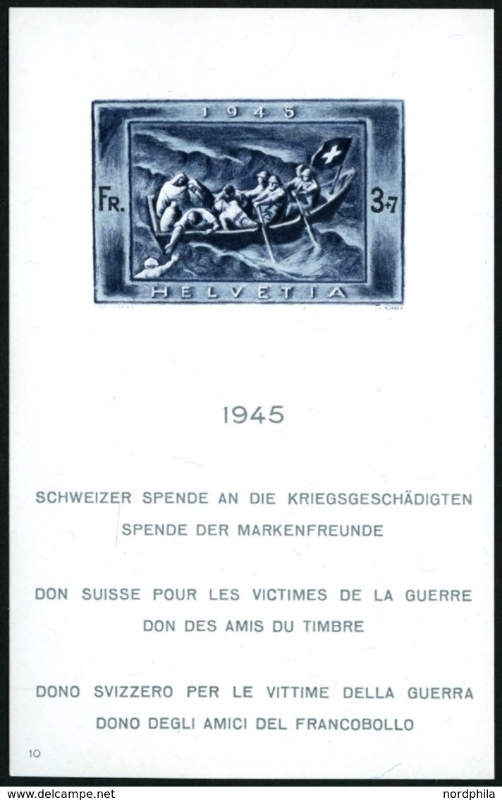 SCHWEIZ BUNDESPOST Bl. 11 **, 1945, Block Kriegsgeschädigte, Weißer Gummi, Pracht - Autres & Non Classés