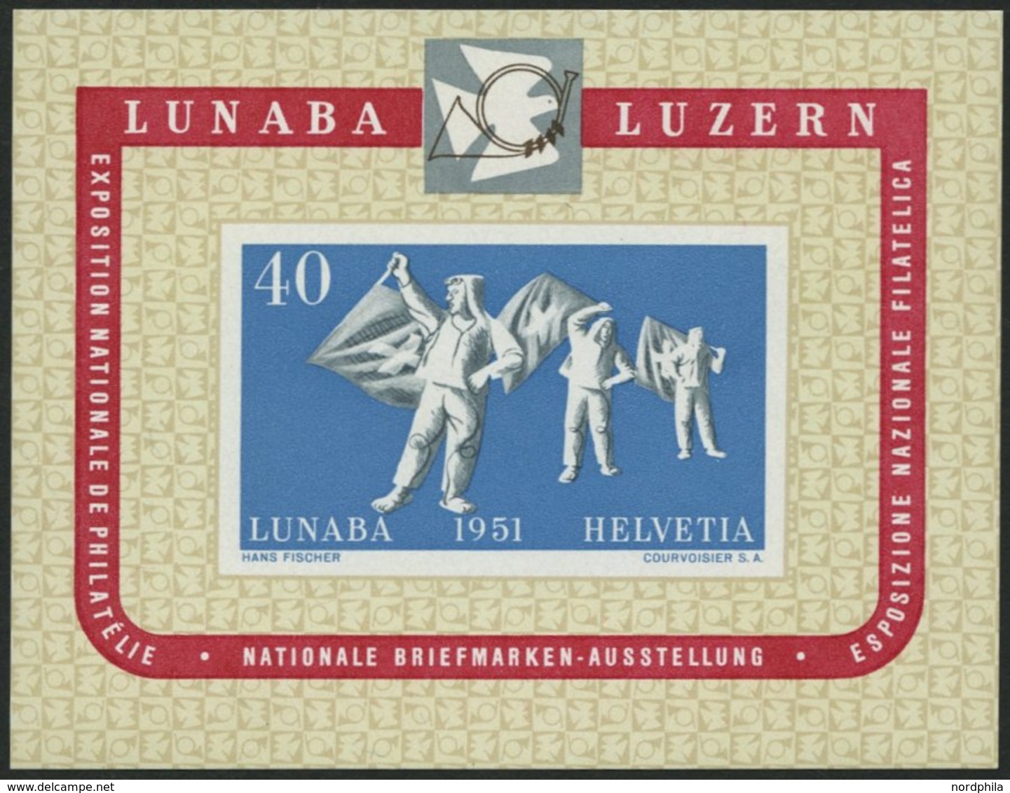 SCHWEIZ BUNDESPOST Bl. 14 **, 1951, Block LUNABA, Pracht, Mi. 280.- - Autres & Non Classés