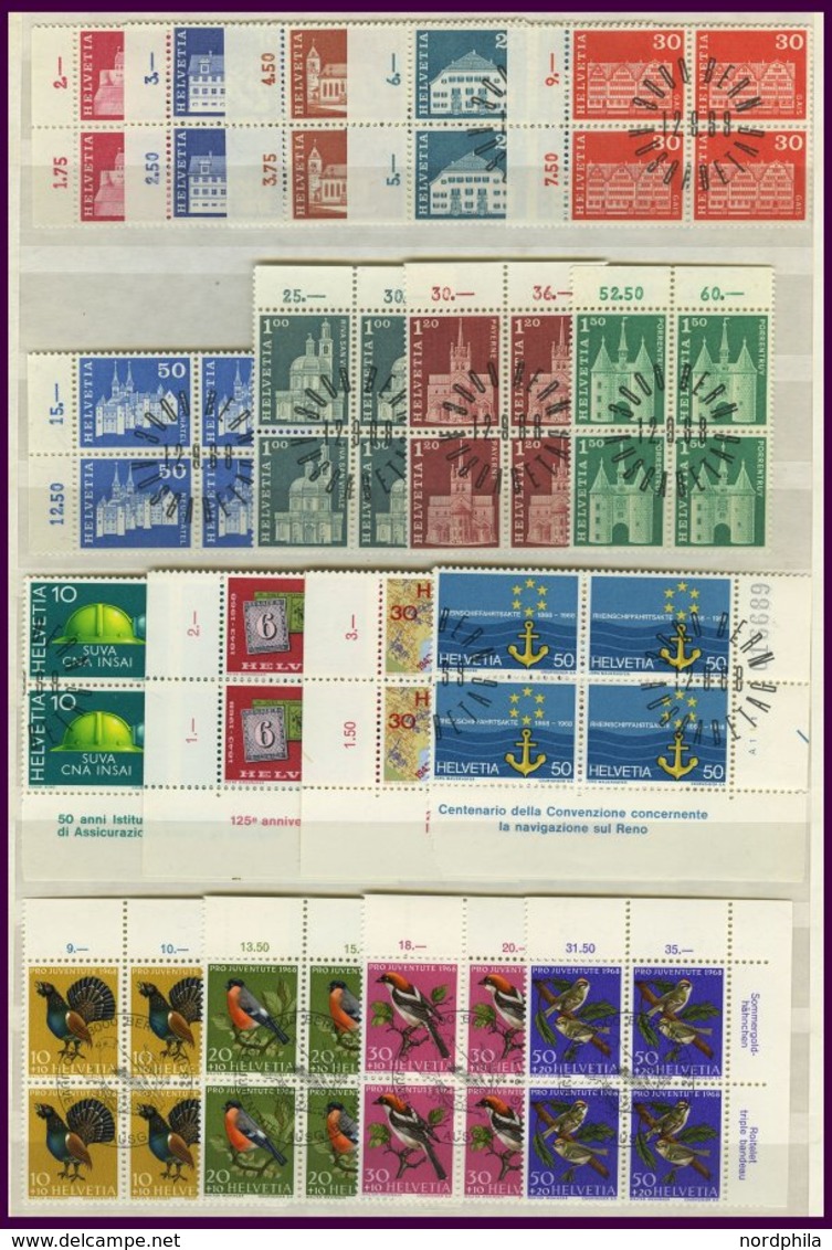 LOTS VB O, 1962-71, Saubere Partie Verschiedener Zentrisch Gestempelter Viererblocks, Nur Komplette Ausgaben, Pracht, Mi - Collections