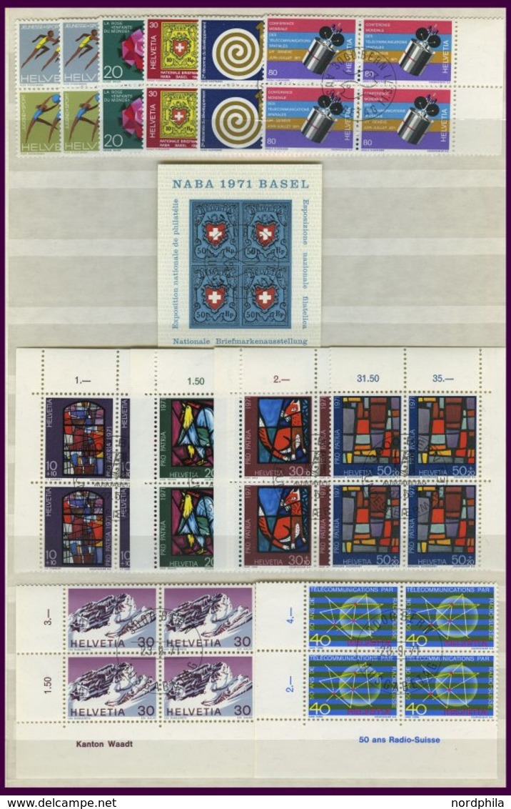 LOTS VB o, 1962-71, saubere Partie verschiedener zentrisch gestempelter Viererblocks, nur komplette Ausgaben, Pracht, Mi