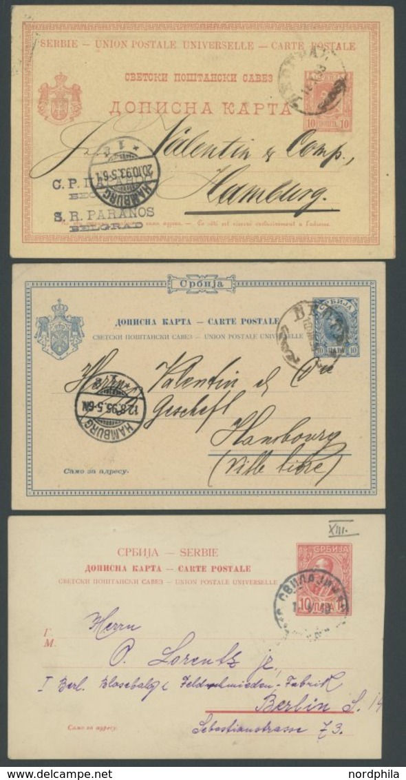 SERBIEN P BRIEF, Ganzsachen: 1893-1910, 3 Verschiedene Gebrauchte Ganzsachenkarten Nach Deutschland, Pracht - Serbie