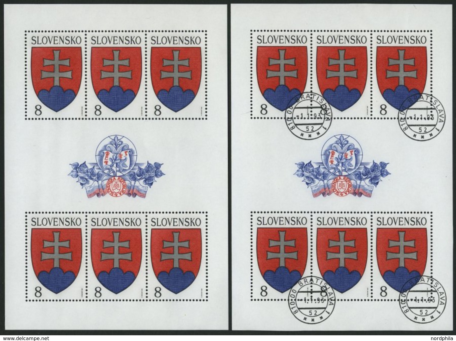 SLOWAKEI 162KB **,o , 1993, 8 Kcs. Wappen Im Kleinbogen, Jeweils Postfrisch Und Gestempelt, Pracht, Mi. 60.- - Sonstige & Ohne Zuordnung