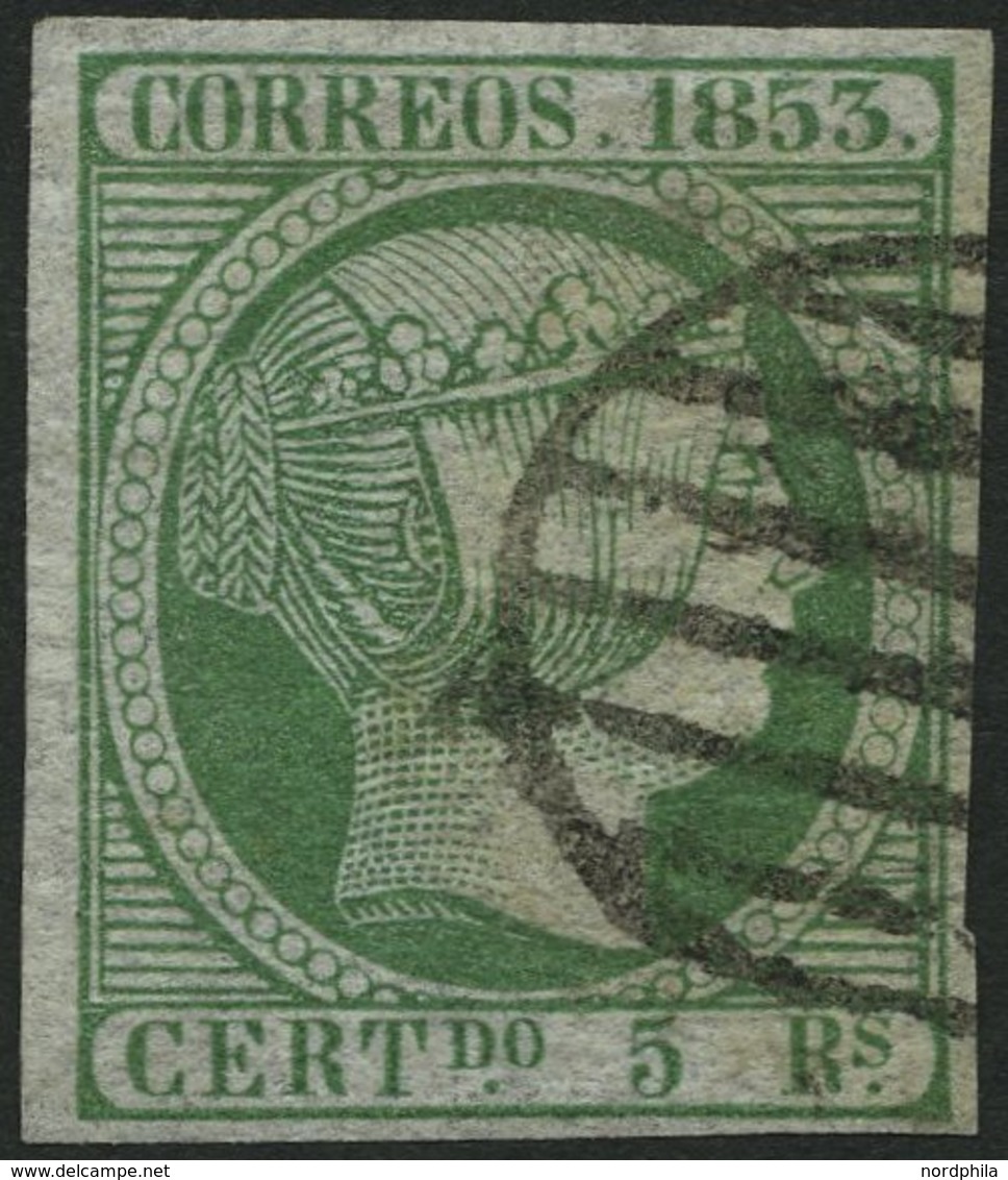 SPANIEN 20 O, 1853, 5 R. Hellgrün, Pracht, Mi. 120.- - Sonstige & Ohne Zuordnung