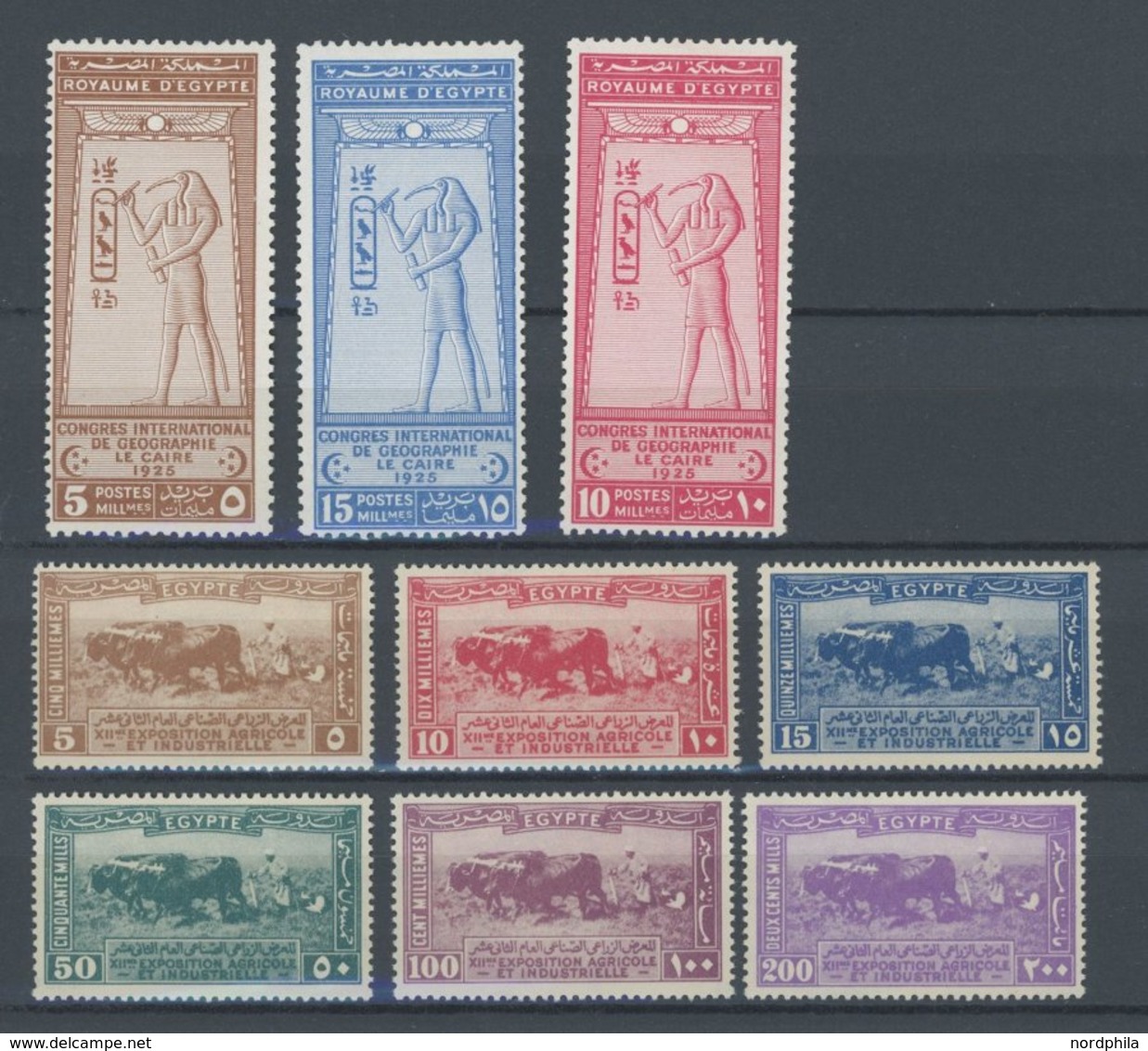 ÄGYPTEN 94-102 *, 1925/6, Geographenkongress Und 12. Landwirtschafts-und Industrieausstellung, Falzrest, 2 Prachtsätze,  - Unused Stamps